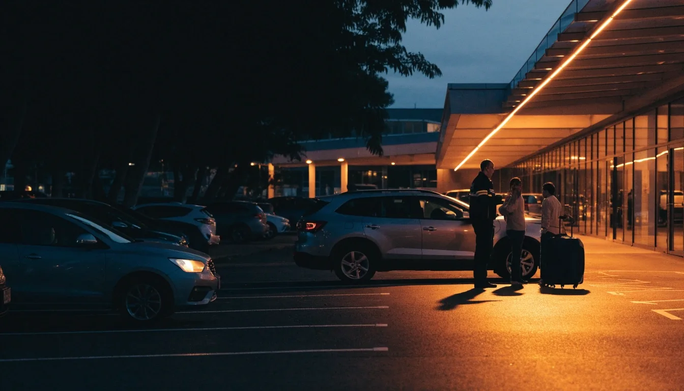 Brisbane Airport parking forecourt at dusk