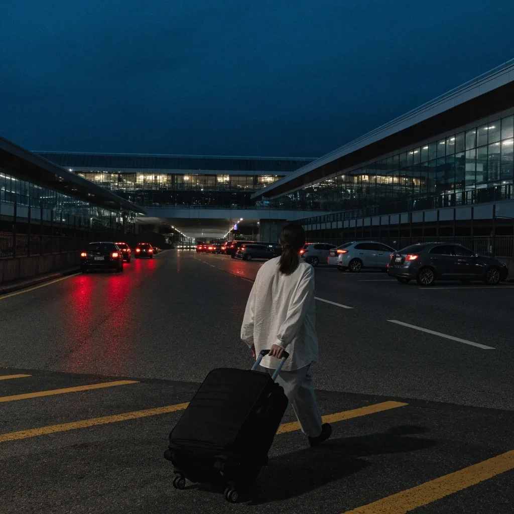 Evening departure roadway at Brisbane Airport terminal