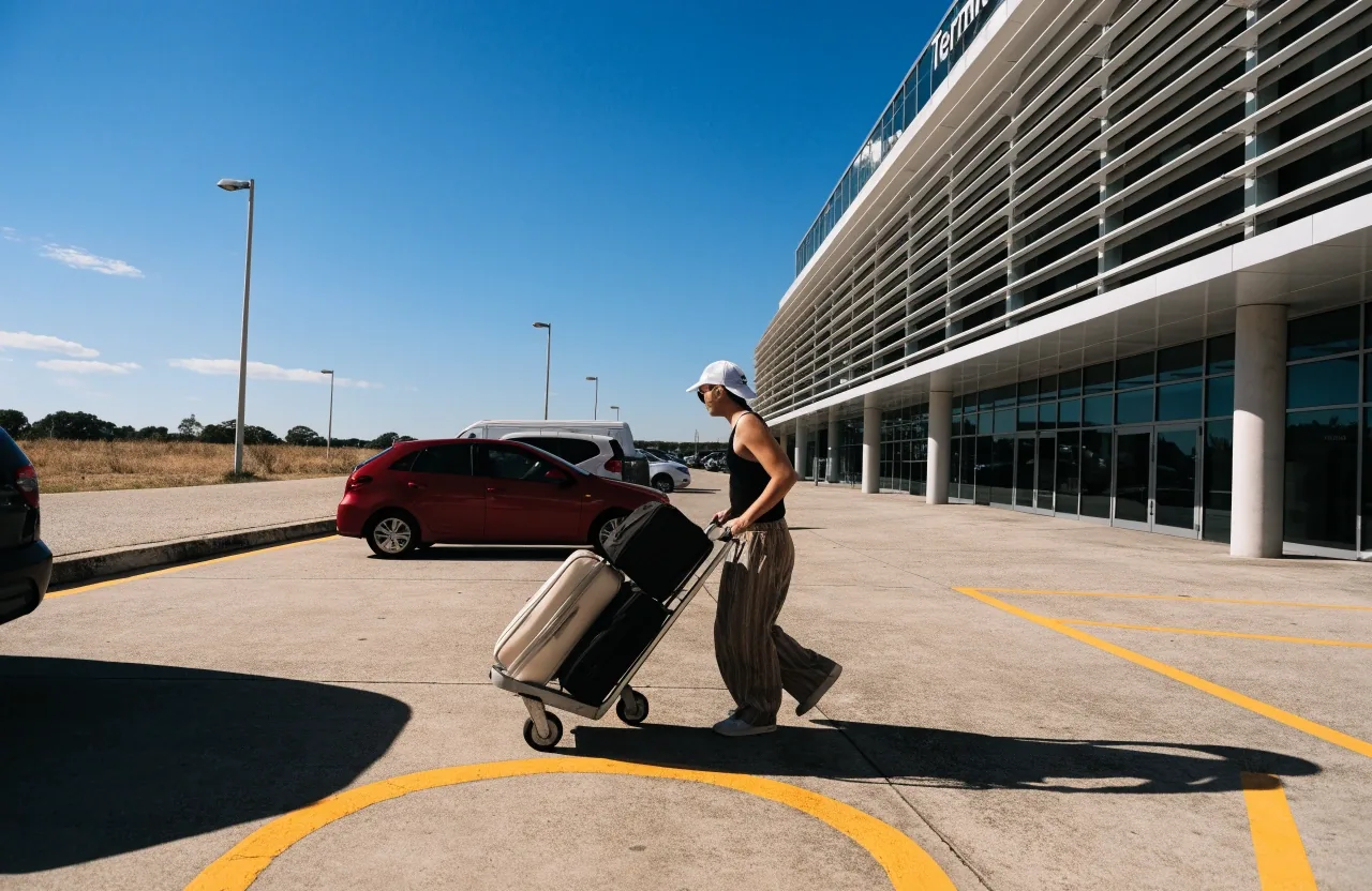 Travellers unloading luggage inside Brisbane Airport P1 car park