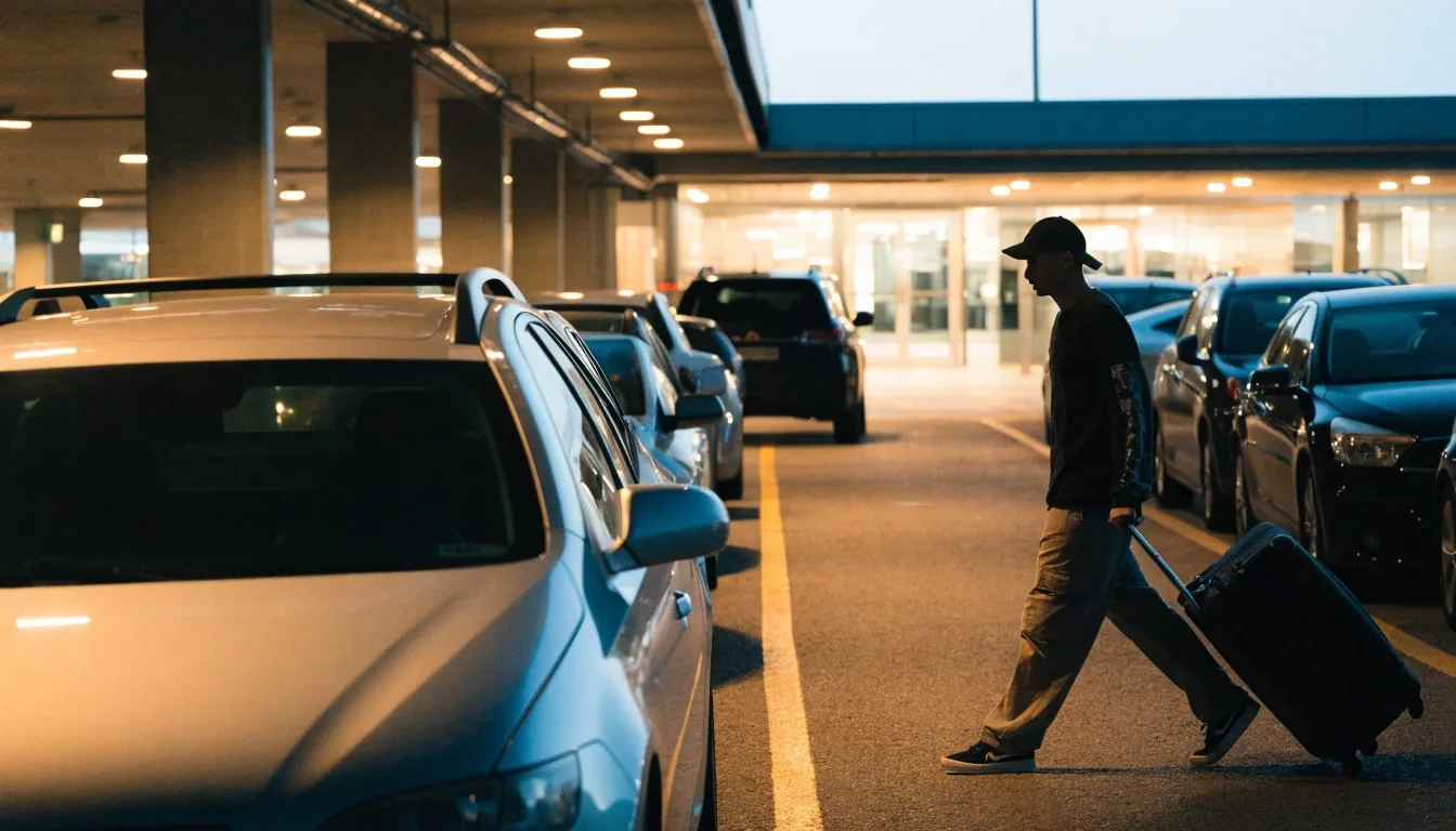 Domestic terminal car park at Brisbane Airport at dusk